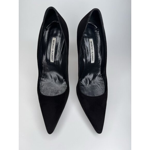 Manolo Blahnik Bipunta Size 39,5 Black Suede Leather Pumps Silver Heel Detail - Picture 3 of 11